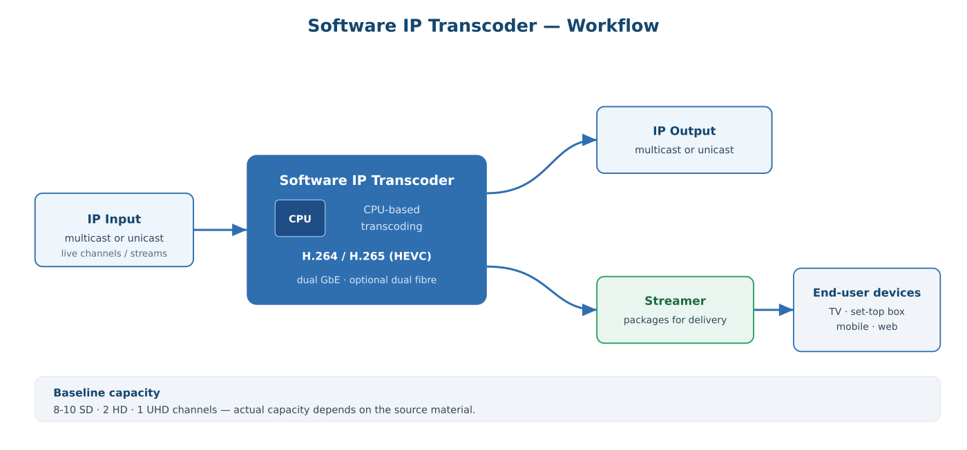 Software IP transcoder workflow diagram